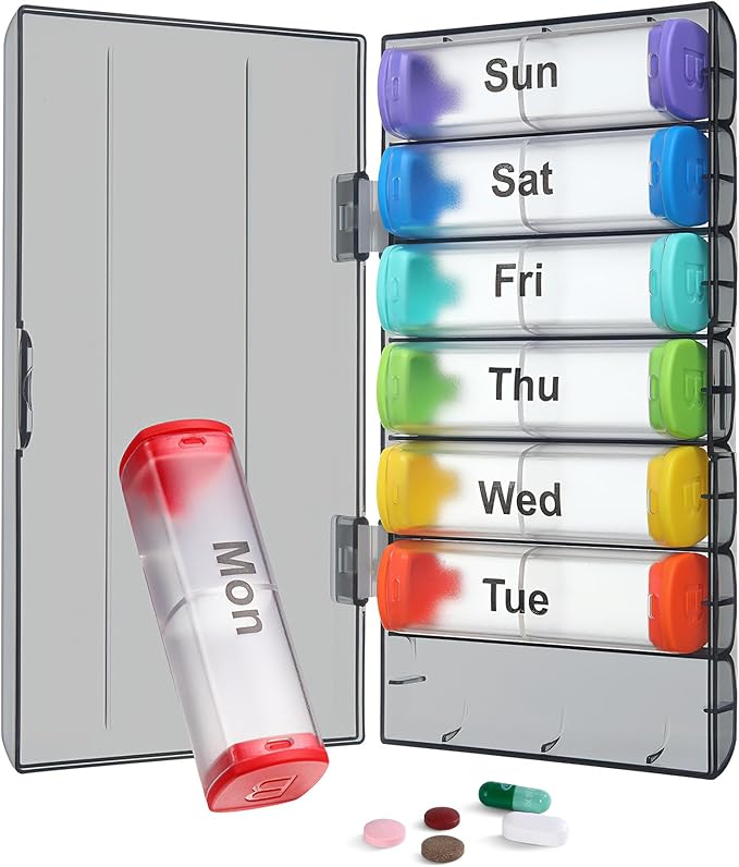 Weekly Pill Organizer 2 Times a Day - 7 Day AM PM Pill Box, Large Travel Pill Case & Supplement Container for Daily Medication, Vitamins, Fish Oils, Portable Pill Holder Storage, Translucent