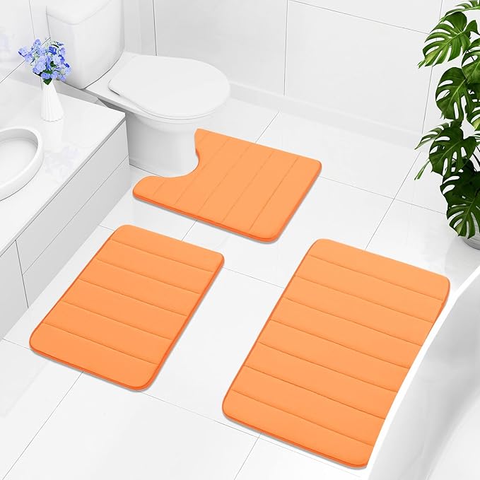 Buganda Memory Foam Bath Mat, 30" x 20", Ultra Soft and Non-Slip Bathroom Rugs, Water Absorbent and Machine Washable Bath Rug for Bathroom, Shower, and Tub, Orange