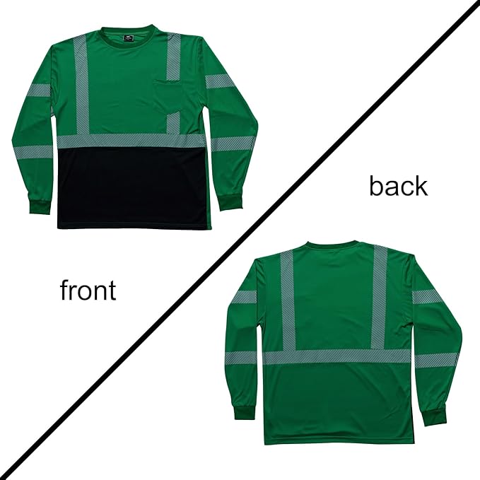 VENDACE Safety Reflective High Visibility Long Sleeve Shirts ANSI Class 3 Hi Vis Construction Work T Shirts for Men
