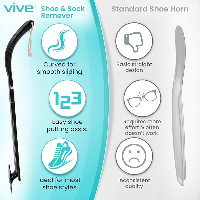 Vive Sock Remover Device for Seniors - Sock Aid and Shoe Horn for Compression Socks, Hosiery and Stockings - Sock Assist for Elderly, Men, Women - No Bending Daily Assistance Device