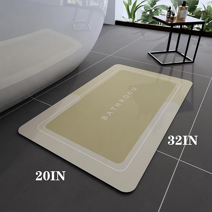 Bath Mat, Bathroom Mat Rugs Super Absorbent Shower Mats Non Slip Quick Dry Thin Rubber Mats for Bathroom Floor Fit Under Door, Shower Rug for Bathtub, Shower, Beige