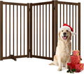 36" H Freestanding Dog Gate, Solid Wood Foldable Pet Gate with Support Feet, Wooden Tall Dog Gate for Doorway, Stairs & Indoor Use, 60" Wide Expandable Pet Fence, 3 Panels, Walnut