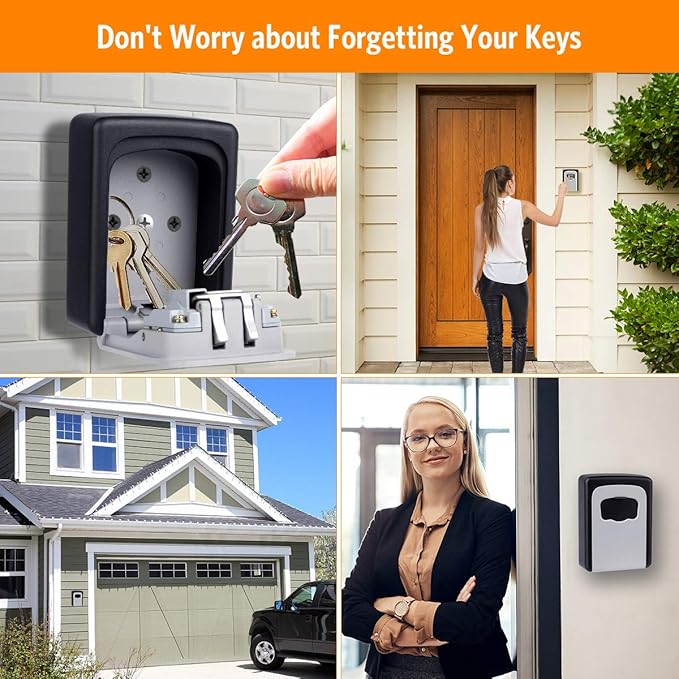 Key Lock Box Wall Mounted, Fayleeko 4 Digit Combination Lockbox for Outside, House Keys - 5 Keys Capacity, Key Safe Security Storage Lock Box for Indoor, Outdoor, Garage, Garden, Store (Grey, 1Pack)