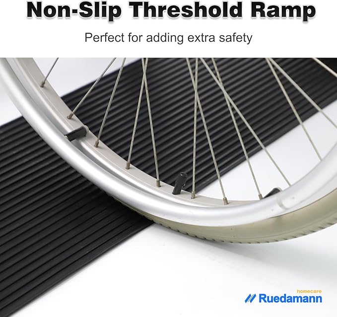 Ruedamann 1.8" Rise Threshold Ramp for Doorways, Sturdy Rubber Threshold Ramp, Non-Slip Power Door Ramps for Wheelchairs is Adjustable and Cuttable for Doorways,Curb, Scooters, Driveways