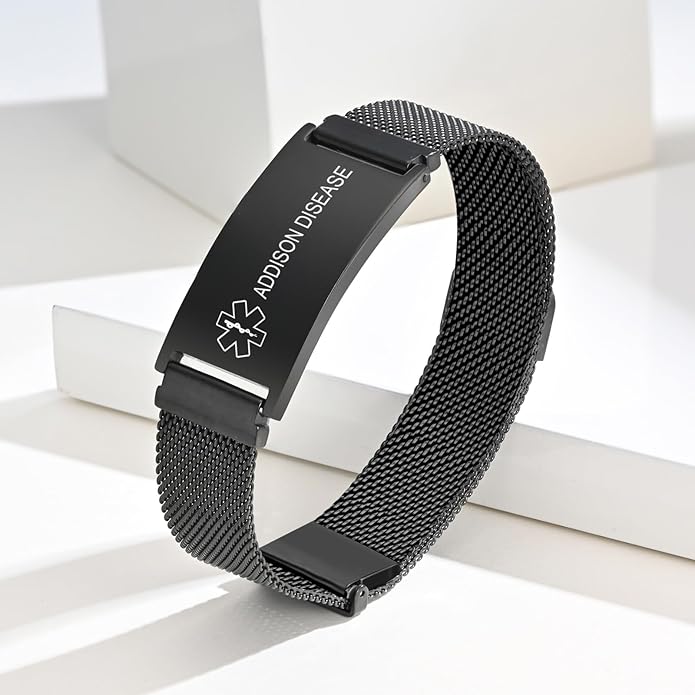 VNOX Medical Alert Id Bracelet for Men Women, Custom Engraving Adjustable Stainless Steel Customizable Mesh Emergency Survival Medic Bracelets Wristband Loop Band with Replacement Tag