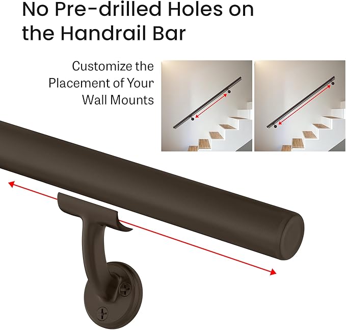 Meranti Aluminum Handrail for Indoor or Outdoor Steps and Stairs – Hand Rails for Elderly – DIY Complete Stair Railing Kit (AHR, Bronze Textured, 9' Length)