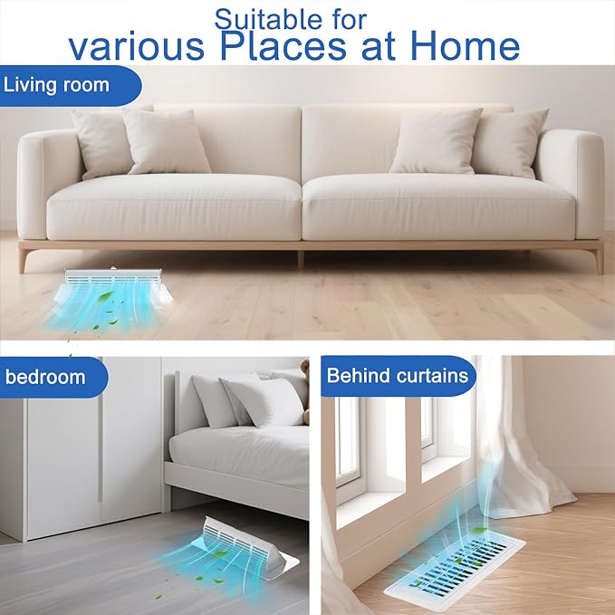 6-Position Tilt Vent Deflector & Floor Vent Cover, 2 Pack, 4x10 Floor Register, Tool‑Free Install, Adjustable Vent Covers for Home Floor, Office & Ceiling (White)