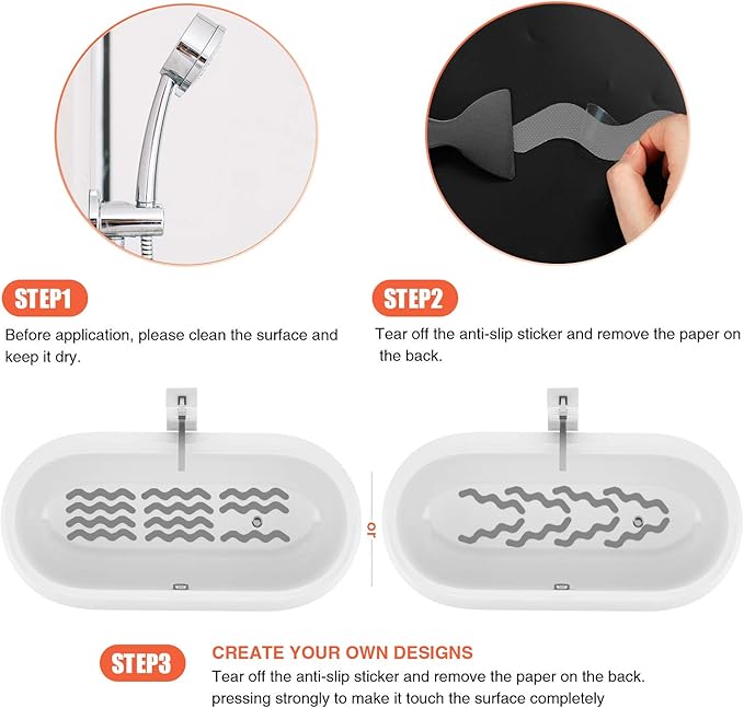 Anti Slip Shower Stickers, Adhesive Decals Safety Strips with Scraper for Bath Tub, Shower Floor, Stairs, 24 Pieces (Gray)
