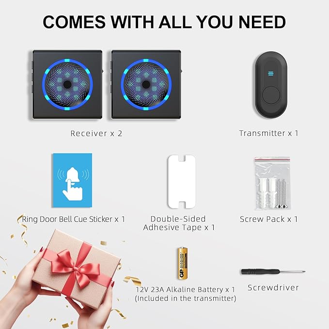 CallToU Hearing Impaired Doorbell with Strobe Light & 55 Melodies, 1000ft Long Range Wireless Door Bell for Elderly/Senior Adjustable Volume, IPX5 Waterproof Call Button 1 + Plug-in Receivers 2