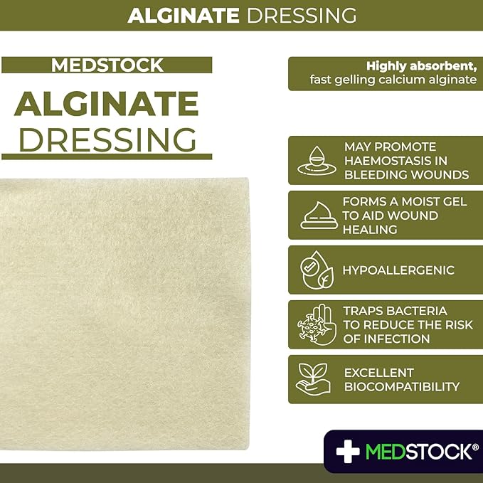 MEDSTOCK Alginate Dressing, 4"x8" (Pack of 10), Highly Absorbent Non-Woven Wound Care, Gel Formation for Optimal Healing Environment, Made with 100% Calcium Alginate Fibres