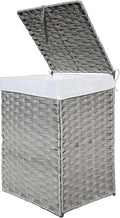 90L Foldable Outdoor Wicker Storage Basket with Lid - Patio Storage Hamper with Removable,Machine Washable 2-Compartment Liner & Handles for Clothes,Pillows,Bedding(Gray)