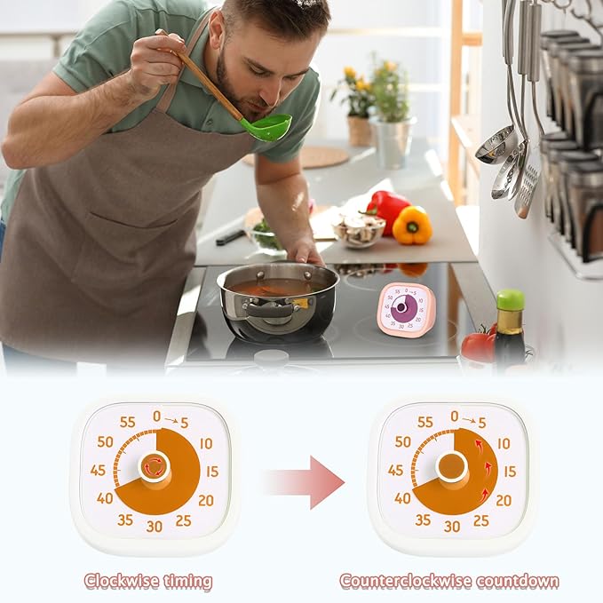 2 Pack Visual Timer 60 Minute Countdown Timer Colored Countdown Clock for Homeschool Supplies Study Tool, Classroom Home Office Time Management Tool (Classic,White,Orange)