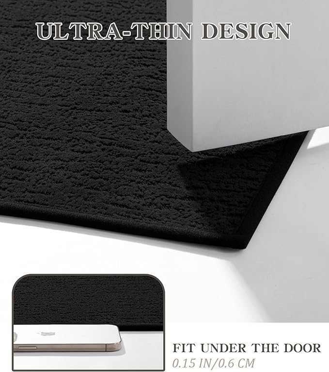 chakme Bathroom Rugs Mat 32x17, Ultra Thin Non Slip Bath Mat Quick Dry Absorbent Bath Mat for Bathroom Floor, (Black, 32"x17")