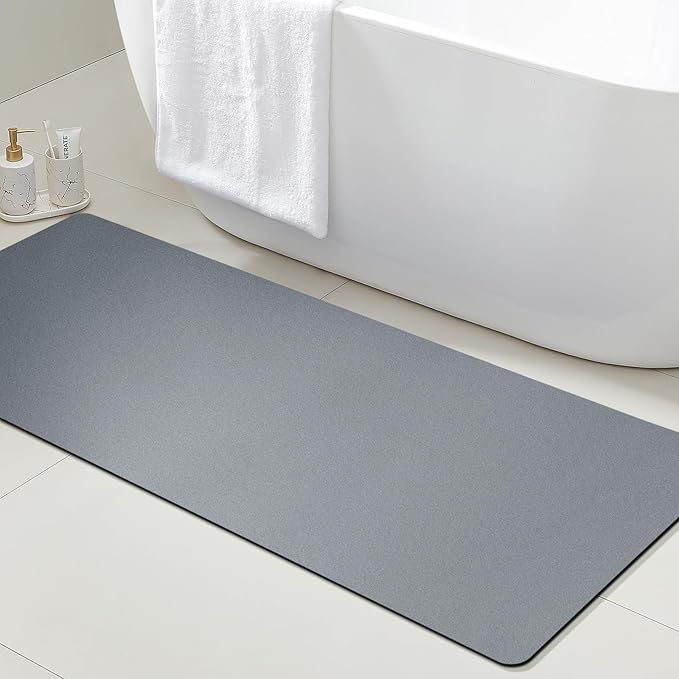 Ultra Thin Bath Mat, Upgrade Backing Non Slip Thin Bath Mats Fit Under Door, Quick Dry Ultra Absorbent Bathroom Rugs, Machine Washable Bath Rugs for Bathroom, Bathtub, Light Gray/Solid/59"x20"