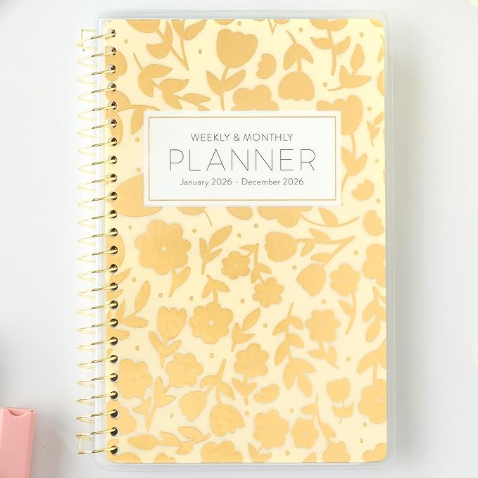 PPP Pocket Calendar 2026 (Cream Floral) | Weekly Checklists | Monthly Calendar Layout | Personal Goals | Notes Pages | Poly Laminated Cover | Twin Ring Coil Binding | Pocket-Sized 4x6.5" | Planner