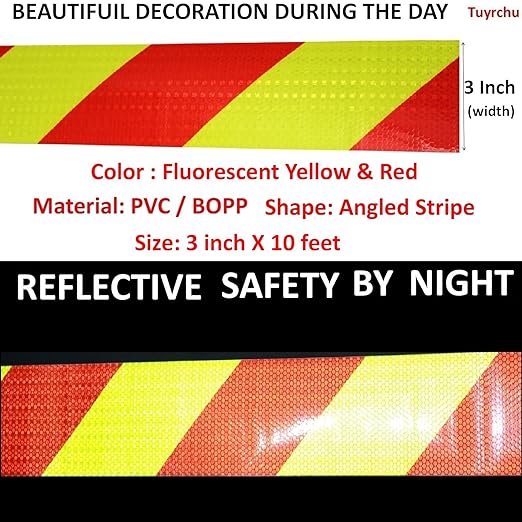 Reflective Tape Outdoor Waterproof 3 inch X 10 feet, High Visibility Hazard Conspicuity Warning Safety Industrial Marking Tape