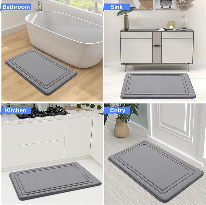 Grandaily Memory Foam Bath Mat Rug 30x20, Ultra Soft, Non-Slip and Absorbent Bathroom Rugs, Machine Wash Dry, Comfortable Bath Carpet for Bathroom Floor, Tub and Shower, Medium Grey