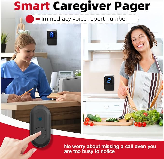 CallToU Caregiver Pager Wireless Call Button System Call Bell Alert Button Wireless Calling System for Elderly at Home/Deaf Eldrely/Clinic/Medical Institution/Nursing Home (CC22WH 8-2)