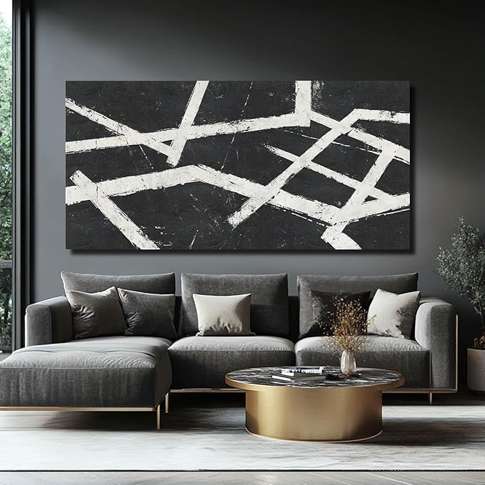 Artexist Black Wall Art Abstract Wall Decor White Pictures for Home Minimalist Pictures Photo Prints Wall Hanging 29"x58"