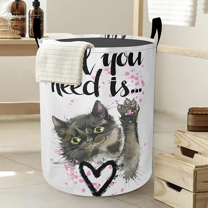 Cute Cat Laundry Basket, All you Need is Oxford Cloth Laundry Hamper With Handle Foldable Portable Clothes Storage Basket Storage Bag For Laundry Room/Bathroom/Bedroom/Dormitories