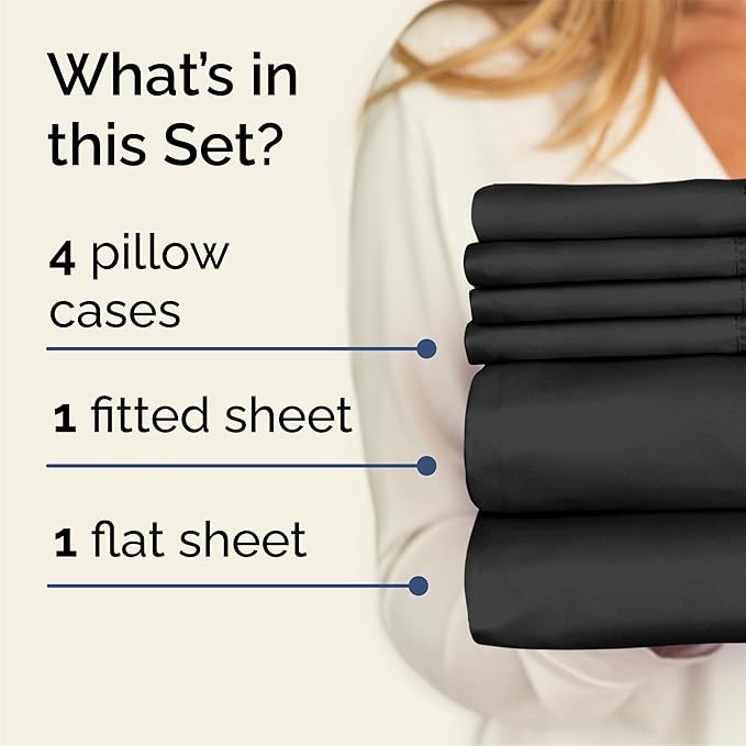 Queen 6 Piece Sheet Set - Cooling & Breathable Bed Sheets - Hotel Luxury Bed Sheets for Women, Men, Kids & Teens - Comfy Bedding w/Deep Pockets & Easy Fit - Soft & Wrinkle Free - Queen Black Sheets