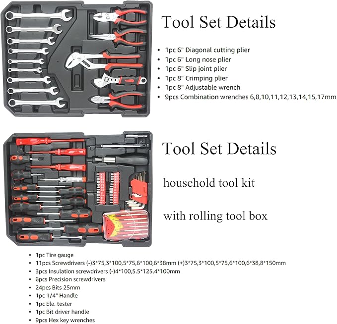 Campfun 899-Piece Household Tool Set with Complete Hand Tools, Mechanic Toolbox Set with Rolling Case, Tool Set for Home/Auto Repair, White