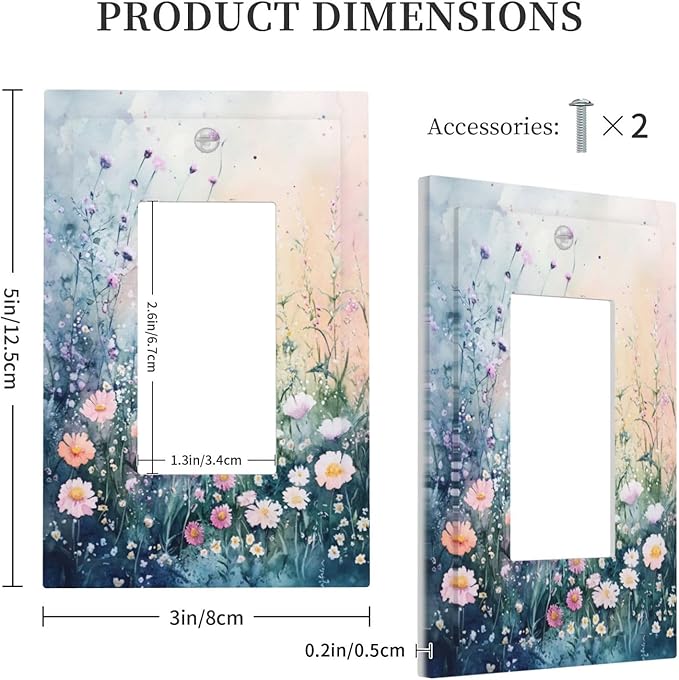 Decorative Outlet Covers Pink Floral Wildflower Green Plants 1 Gang Rocker Light Switch Cover Plate Single Gfci Light Switch Covers Wall Plate for Bathroom Decor