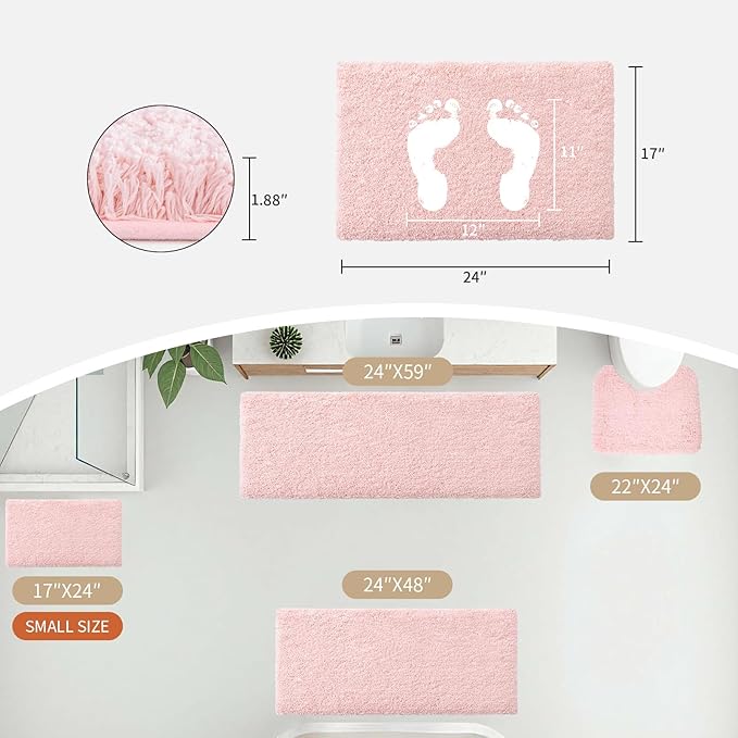 Pink Bathroom Rugs 24x36 Non Slip Fluffy Bath Mat for Bathroom Floor Washable Plush Luxury Bath Rug for Tub Soft Shaggy Absorbent Shower Sink Mat