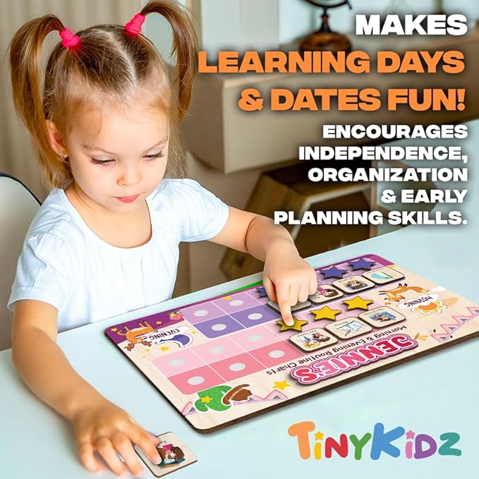 Wooden Chore Chart for Kids Visual Schedule, Routine Chart for Kids, Morning Bedtime Routine Chart for Toddlers Ages 2-4, Daily Kids Schedule Board for Home (13)
