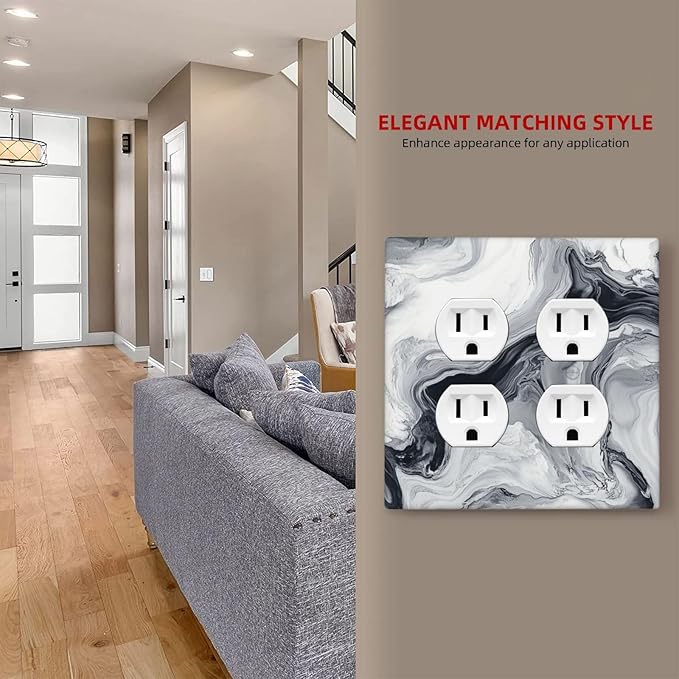 Abstract Marble Ink Texture Grey Marble Print Outlet Covers 2 Gang Double Duplex Decorative Light Switch Covers Electrical Wallplates Socket Faceplate for Bathroom Kitchen Decor