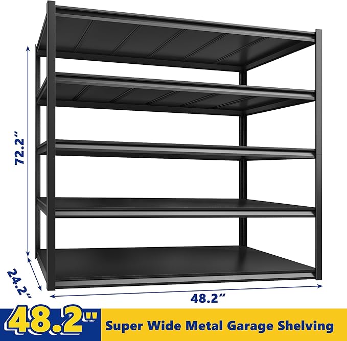REIBII Garage Shelving 48.2" W Storage Shelves 3000LBS Metal Shelving Heavy Duty Adjustable Metal Shelf 5 Tier Pantry Shelves for Basement Warehouse Supermarket 72.2" H x 24.2" D x 48.2" W, 3 Pac
