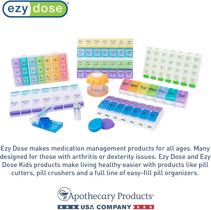 EZY DOSE Weekly (7-Day) Daily Pill Case, Medicine Planner, Vitamin Organizer, Supplement Container, Large Compartments, Yellow Daisy Days Design, Easy-to-Open, Travel-Friendly, BPA Free