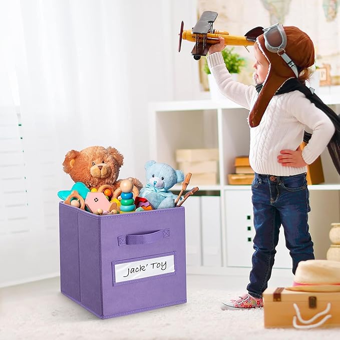 artsdi Fabric storage cubes (Set of 8) 11 Inch Cube Storage Bin, Cube storage with 8 Labels Window Cards & a Pen, Foldable cube organizer bins,11x11 Storage bin, Cubby Organizer Boxes, Purple