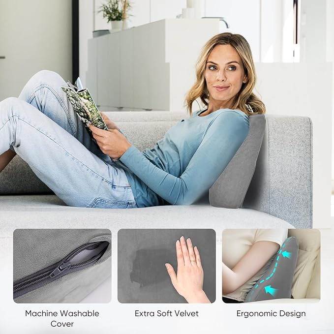 Back Support Pillow for Recliner Chair, Memory Foam Couch Back Cushions Ergonomic Large Lumbar Support Pillow for Lower Back Pain Relief, with Soft Velvet