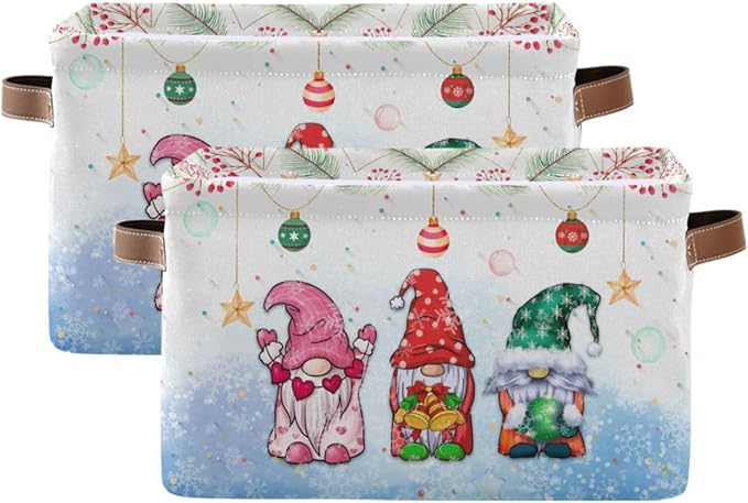 Storage Basket Gnomes Christmas Cube Storage Bins Organizer Bag Collapsible Closet Shelf Baskets with handle for Cloth Book 14.2×10.2×8.3 IN