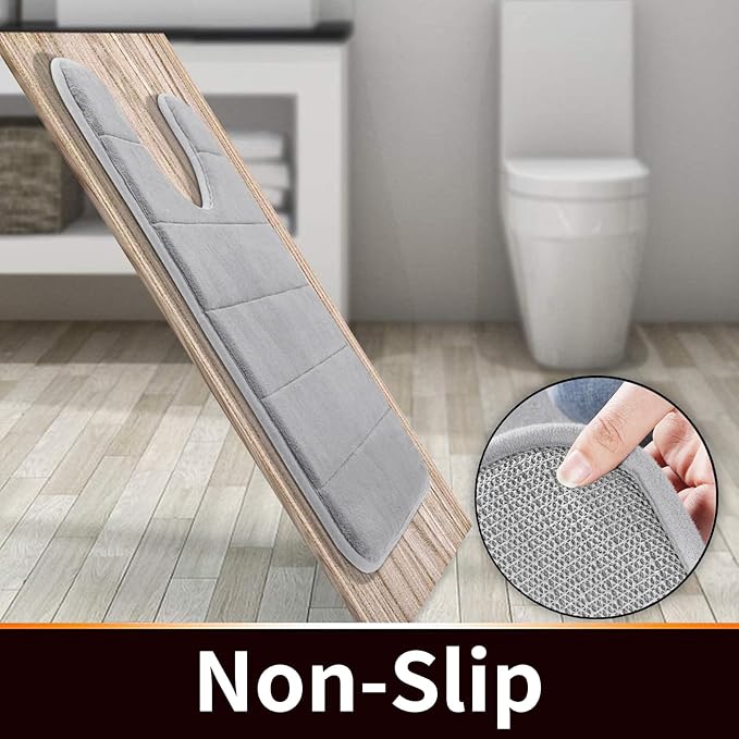 Yimobra Memory Foam Toilet Bath Mat U-Shaped, Soft and Comfortable, Super Water Absorption, Non-Slip, Thick, Machine Wash and Easier to Dry for Bathroom Commode Contour Rug, 24 X 24 Inches, Gray