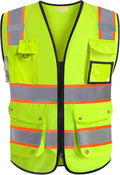 PACIFIC 10 Pockets Class 2 Safety Vest for Men, 3M High Visibility Reflective Strips, Meets ANSI/ISEA Standard, Yellow, Medium