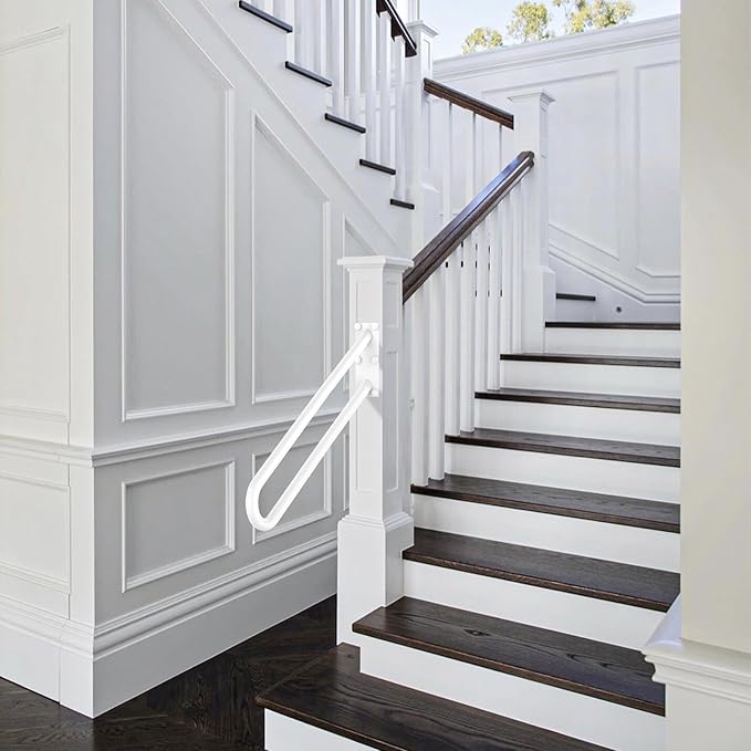 28 Inch U Shaped Handrail for 1-5 Steps - 1.25" Tube, ZUEXT Oil Rubbed White Stainless Steel Safety Grab Bar for Stairs, Wall Mounted Hand Railing for Outdoor Garage Entry Interior Exterior Stairway