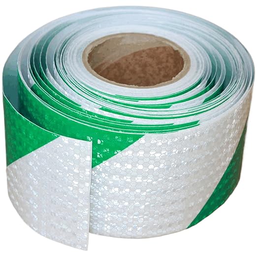 Reflective Tape Green and White 4 inch X 166 feet, Outdoor Waterproof Hazard Conspicuity Safety Industrial Marking Tape