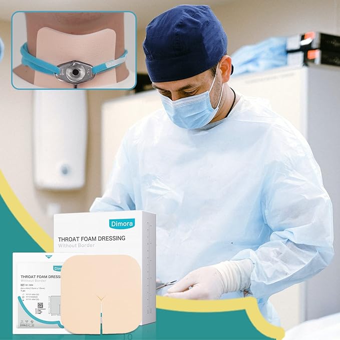 Dimora Fenestrated Foam Dressing, Non-Adhesive Tracheo Pads 4"x4" 10 Packs, Tracheostomy Supplies Hydrophilic Highly Absorbent Soft Wound Dressings, Secure Tubes and Absorb Leakage