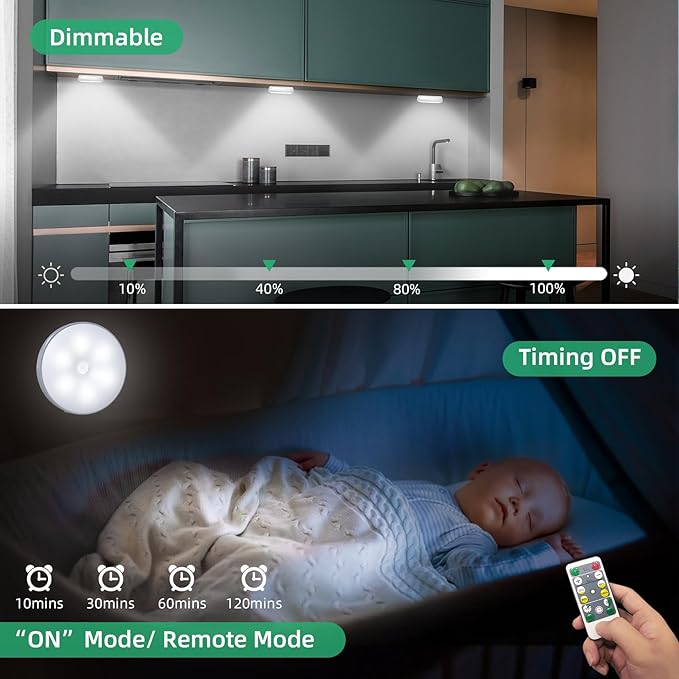 3 Colors Temperatures LED Closet Light Motion Sensor Step Light Compatible with Charging Station, USB Rechargeable Battery Operated Puck Light (1 Pack)