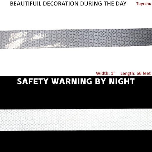 Industrial Reflective Tape Silver Outdoor Waterproof 1 inch, High Visibility Hazard Conspicuity Safety Marking Tape (66 feet)