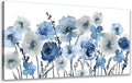 VEAEE Flowers Canvas Wall Art - Indigo Floral Canvas Pictures Living Room Wall Decor Botanical Canvas Prints Painting Abstract Artwork Bedroom Office Home Decor 29"x 58"