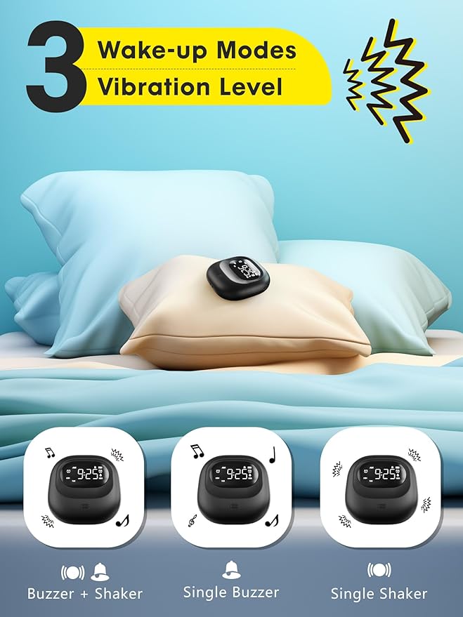 ROCAM Rechargeable Vibrating Alarm Clock Bed Shaker, 3000mAh Portable Travel Clock Under Pillow for Teens, Deaf People, Heavy Sleepers, Adults – 160-Day Standby, Great for Bedroom or Dorm Use