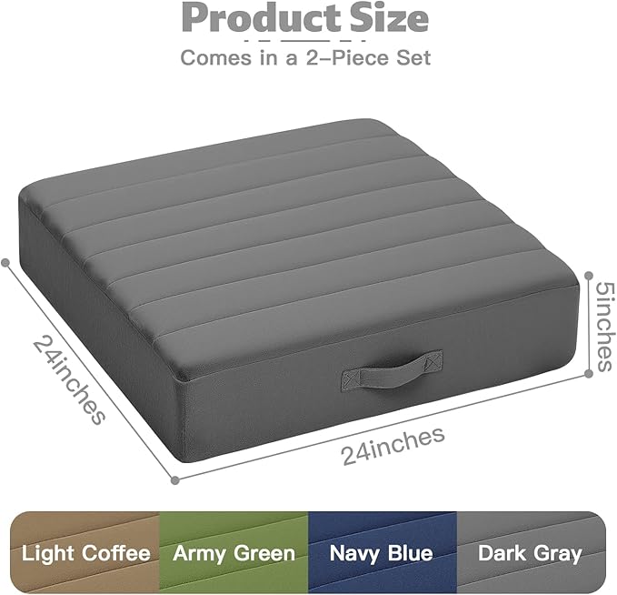 MeMoreCool Square Floor Pillows for Adults Kids, 2 Sets Large Meditation Cushion with 5" Thick Foam and Washable Tufted Cover, 24 Inch Grey Seat Floor Cushions for Sitting and Yoga