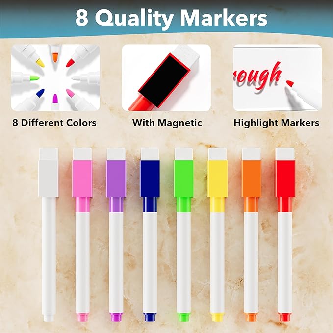4Pcs Acrylic Magnetic Dry Erase Board Calendar for Fridge, Clear Monthly Weekly Daily Meal Menu Planner Whiteboard for Refrigerator, Notepad Memo White Board, w/ 8 Colors Markers, 15"x11"