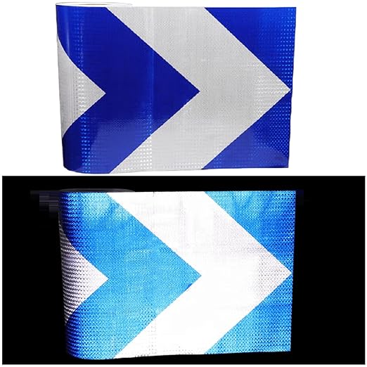 Blue White Reflective Tape Outdoor Waterproof 16 inch, High Visibility Hazard Conspicuity Safety Industrial Marking Tape (66 feet)