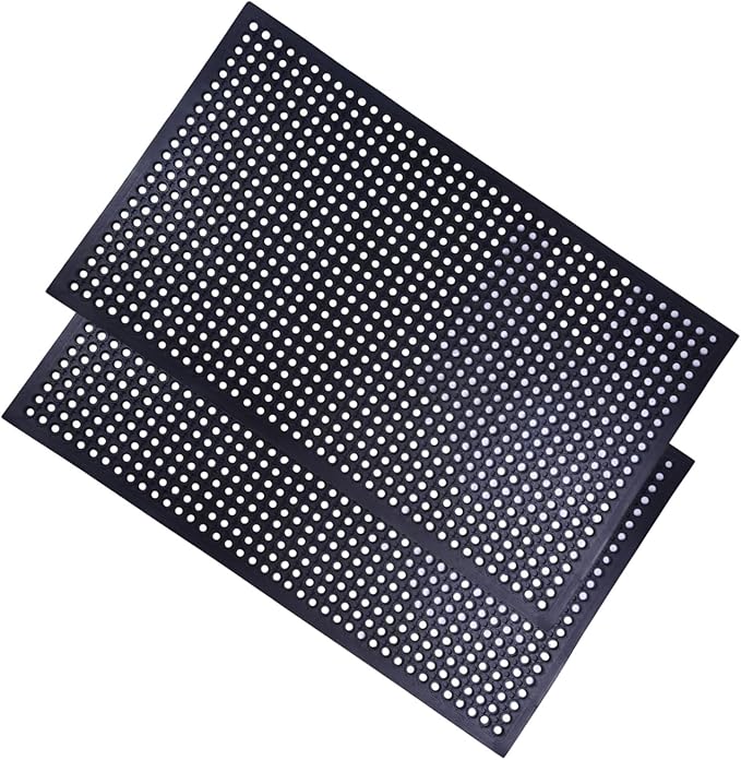 2 Pack Rubber Floor Mats 60”x36” - Heavy-Duty Non-Slip Kitchen Mat & Bar Floor Mat with Drain Holes, Odorless for Entrance, Restaurant, Indoor Outdoor