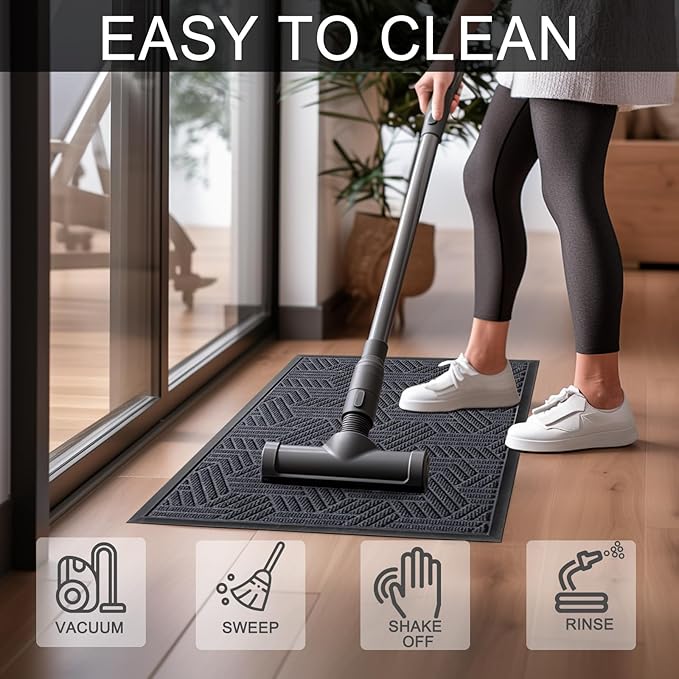 Front Door Mat 29.5"x17" Indoors Outdoors Welcome Mats, Waterproof Non-Slip Rubber Backing Heavy Duty Doormat Outside Entrance, Low Profile Entryway Rugs Floor Mat for Patio, Pattern B Grey