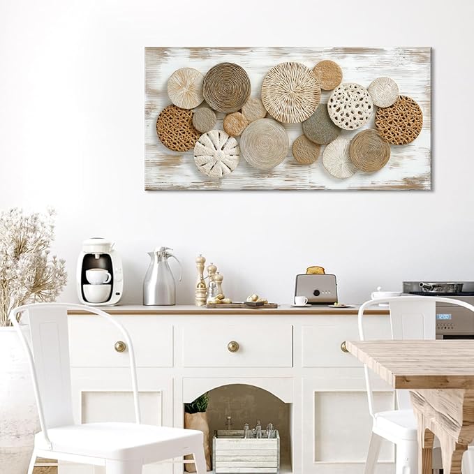 Brown Rattan Plates Canvas Wall Art for Bedroom Painting Prints Beautiful Geometric Radial Geometry White Modern Artwork Office Girls Decor